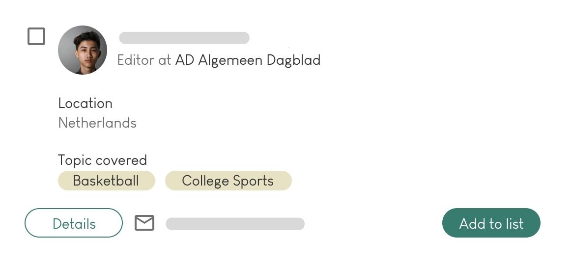 Screenshots of our media database, one of the features of our PR dashboard